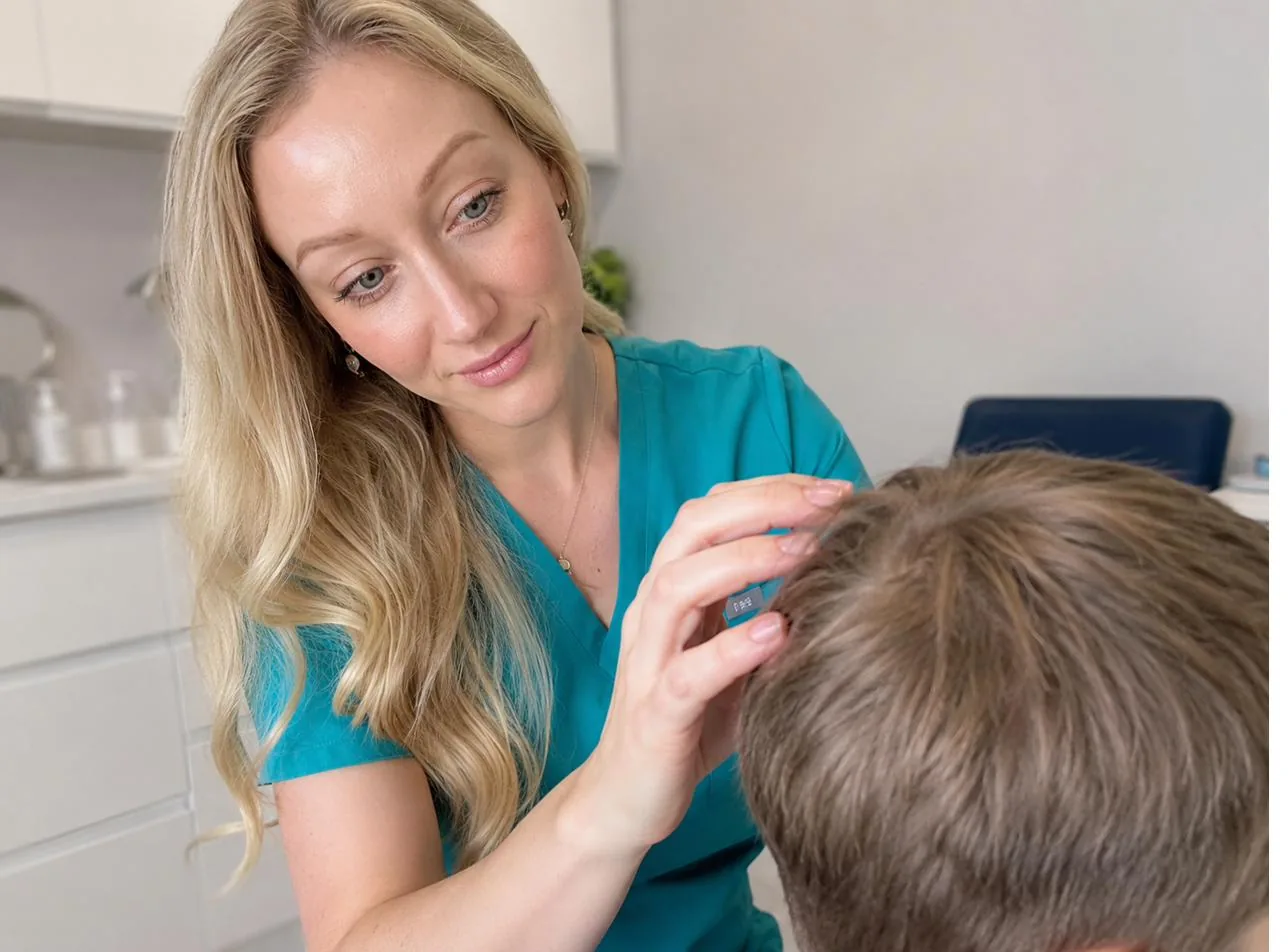Taryn examining a young patient at SKINFORMED Junior